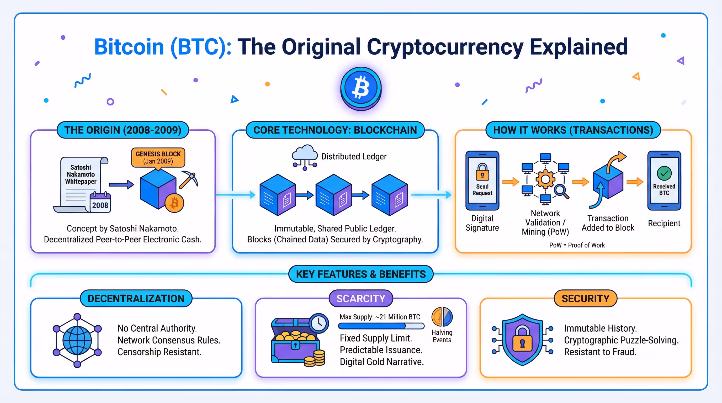 Visual guide explaining Bitcoin, the original cryptocurrency Visual guide explaining Bitcoin, the original decentralized cryptocurrency, and its core concepts