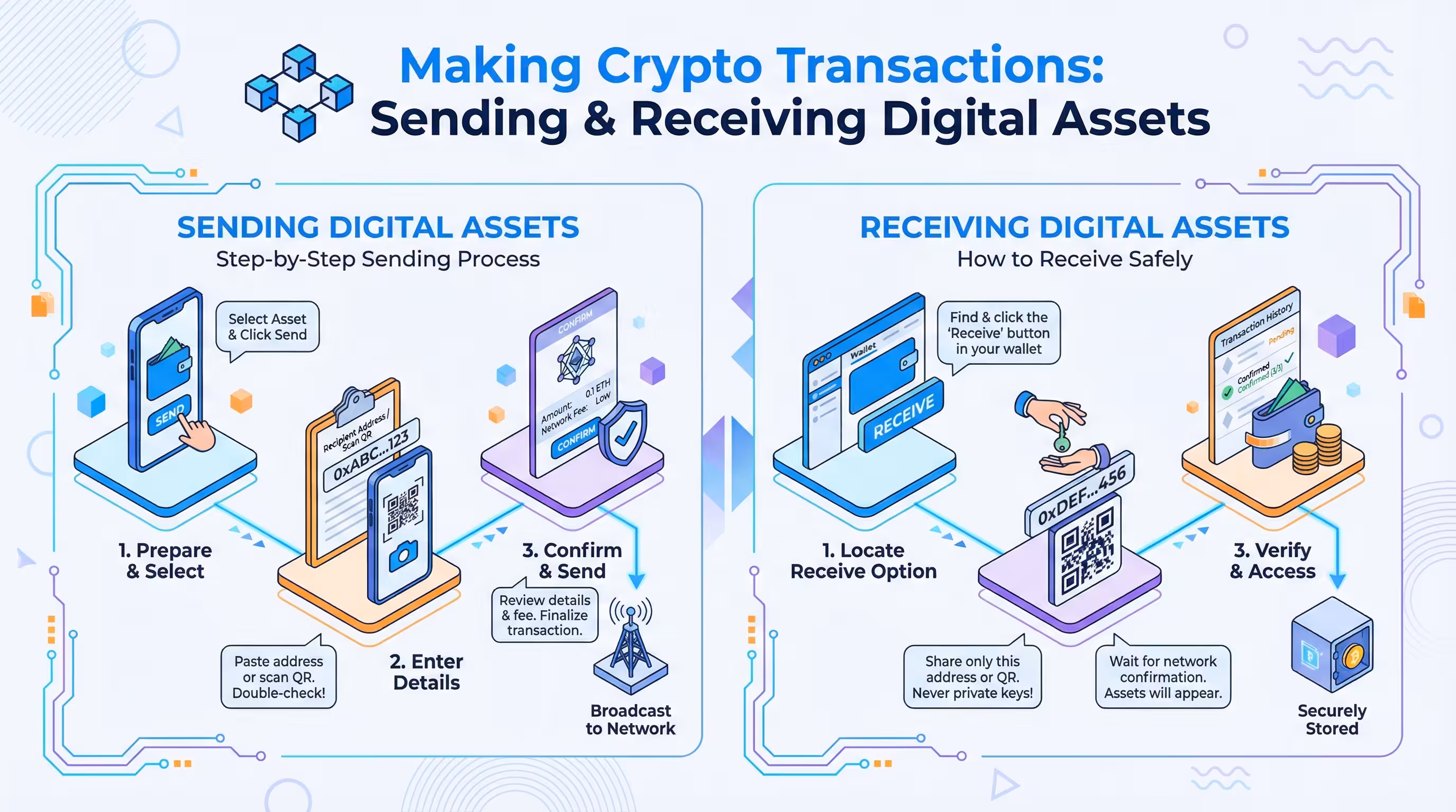 Infographic guide to sending and receiving cryptocurrency transactions safely