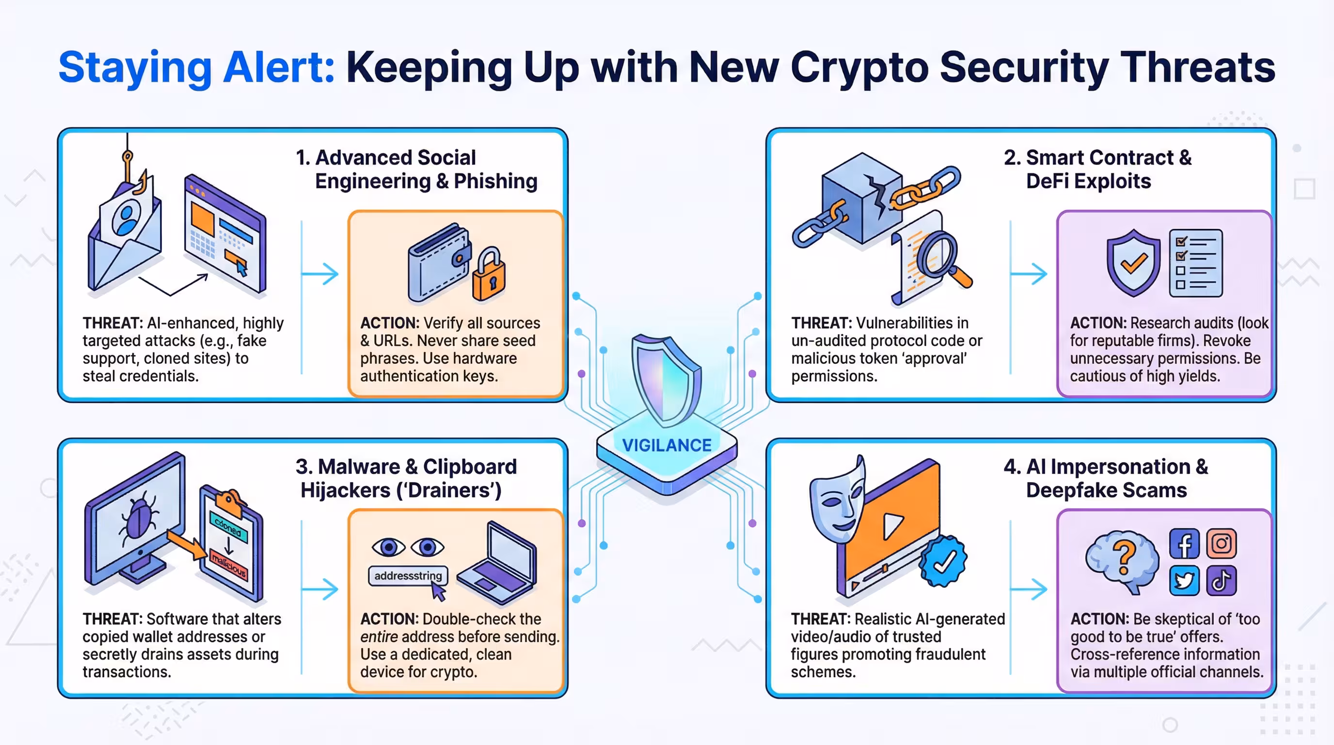 Infographic on new crypto security threats and staying alert