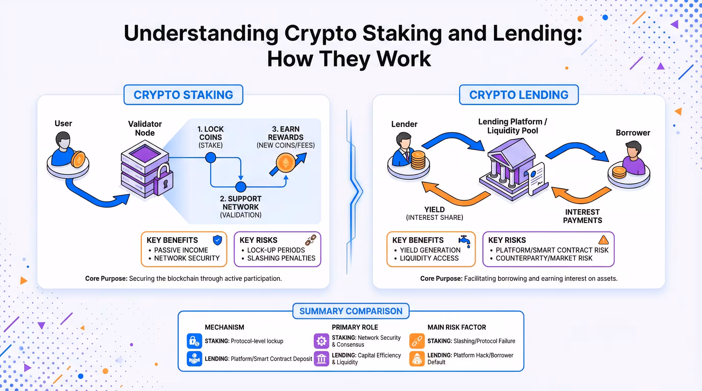 Infographic explaining how crypto staking and lending work